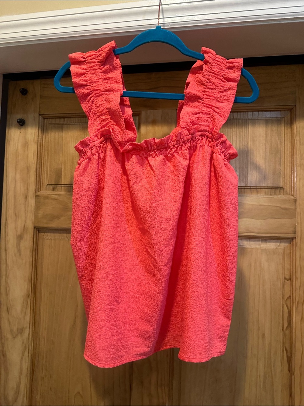 Ruffled Strap Tank Top in Coral Pink